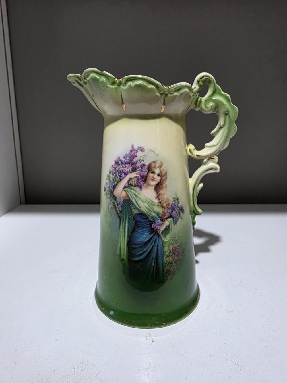 Antique Austrian Porcelain Pitcher Art Nouveau Lady Portrait